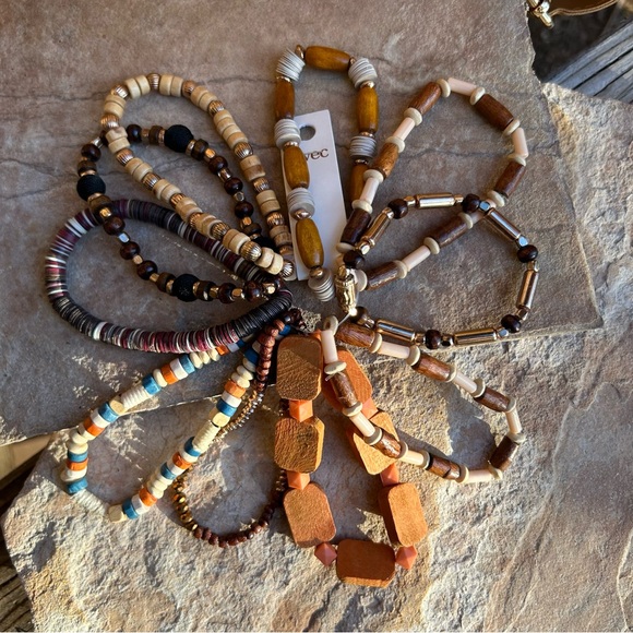 Wood Natural Brown Tones Multi Stand Bracelet NWT - Picture 6 of 9